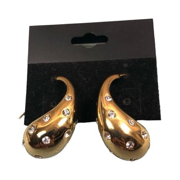18K Gold Plated Water Drop Earrings with Rhinestones Accents - Picture 4 of 6